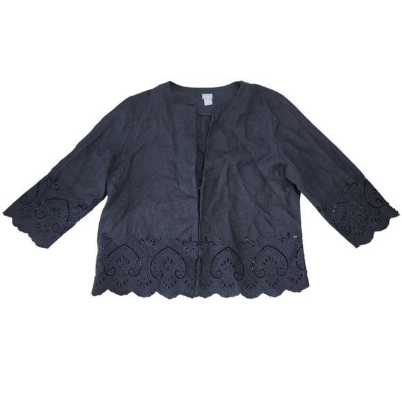 EUC Chico’s Black Linen eyelet hem Jacket Size XL - Picture 3 of 11